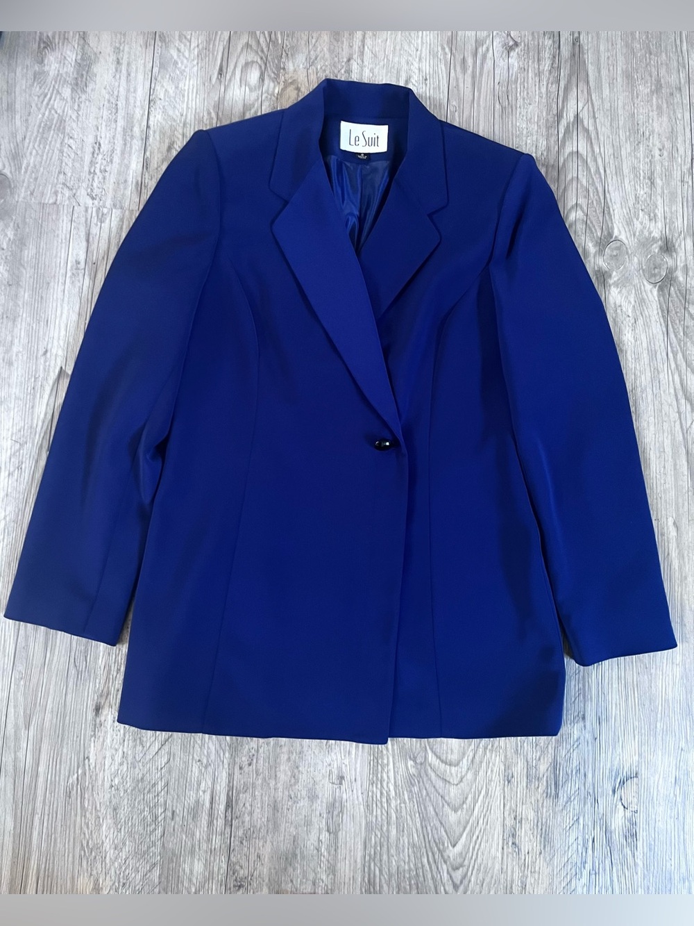 Le Suit Royal Blue Crossover Wrap Blazer Hidden Button Jacket Women's Size 8